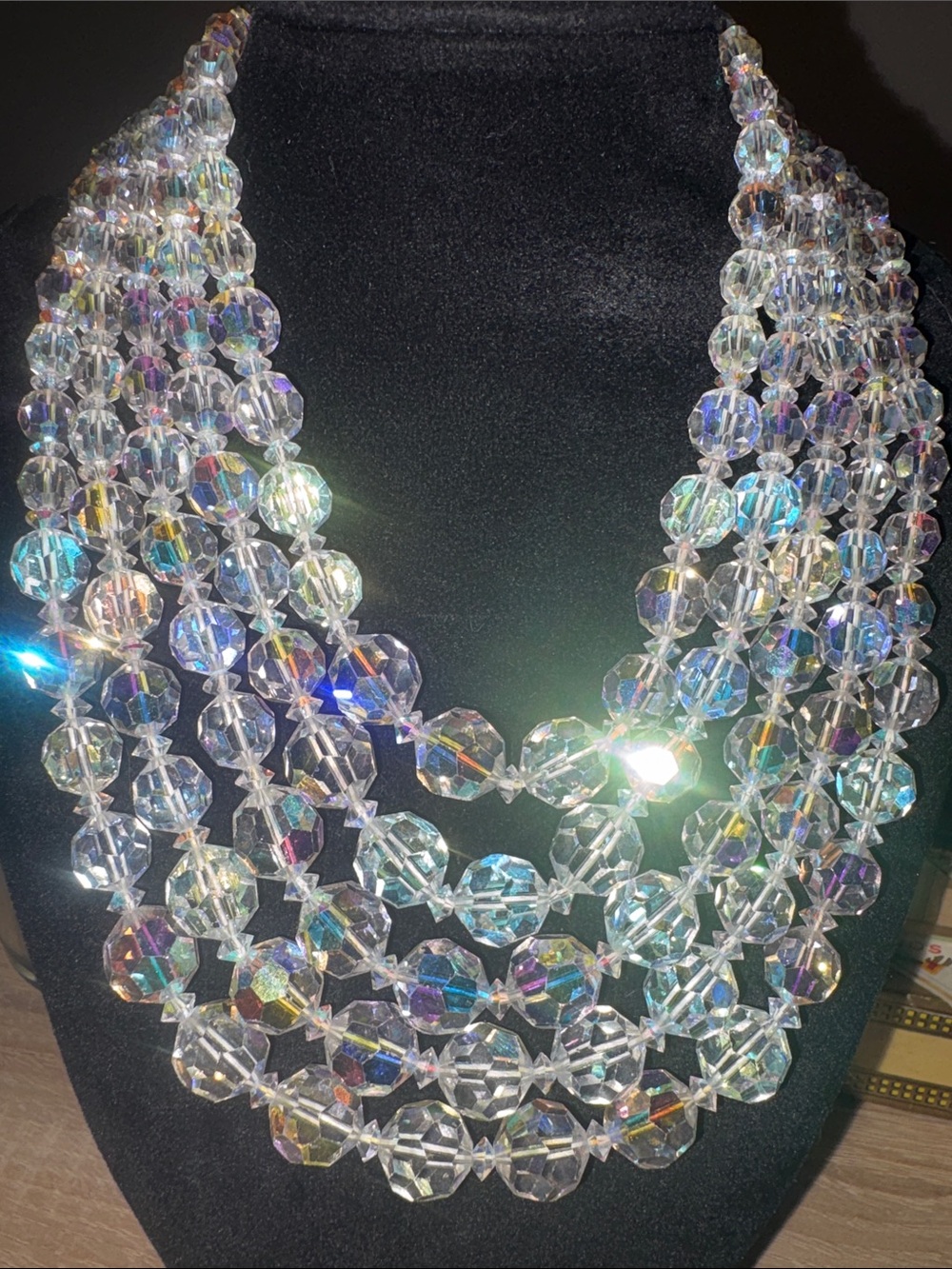 Vintage Continental aurora borealis Crystal necklace - Picture 3 of 8